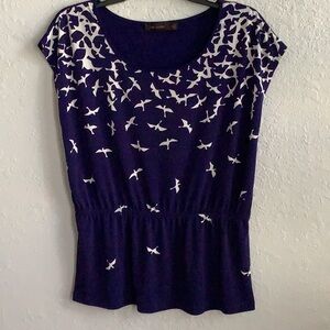 The Limited Blue Smocked Cap Sleeve Blouse